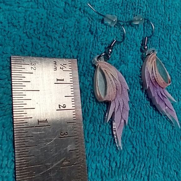Cute purple gold fairy wing wire earrings - Picture 2 of 3